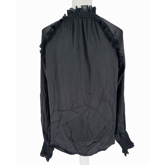 Yest Black Ruffle Mock Neck Blouse Sample Size 6‎ Romantic Feminine Minimal Top - Picture 3 of 7